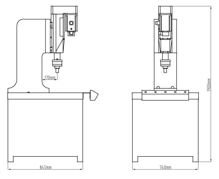 臺式伺服壓裝鉚接機(jī)結(jié)構(gòu)尺寸